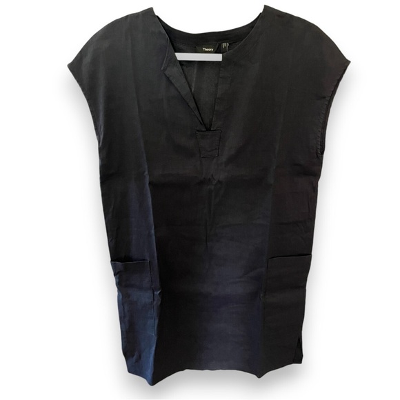 Theory Saturnina Stretch Linen Shift Dress, Navy - Picture 3 of 3